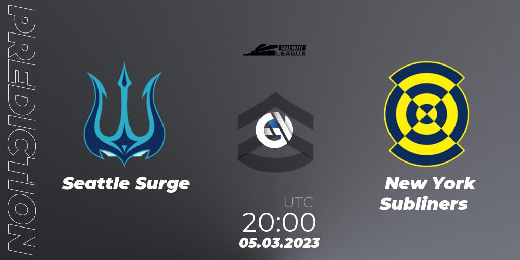 Pronósticos Seattle Surge - New York Subliners. 05.03.2023 at 20:00. Call of Duty League 2023: Stage 3 Major Qualifiers - Call of Duty