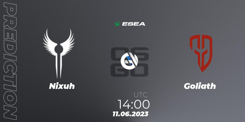 Pronósticos Nixuh - Goliath. 11.06.2023 at 14:10. ESEA Cash Cup: South Africa - Spring 2023 #7 - Counter-Strike (CS2)