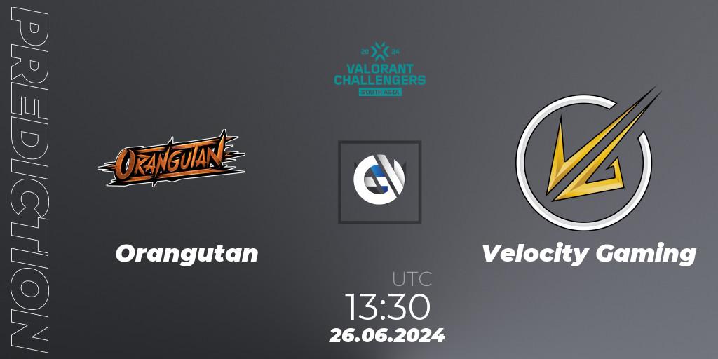 Pronósticos Orangutan - Velocity Gaming. 26.06.2024 at 13:30. VALORANT Challengers 2024: South Asia - Split 2 - VALORANT