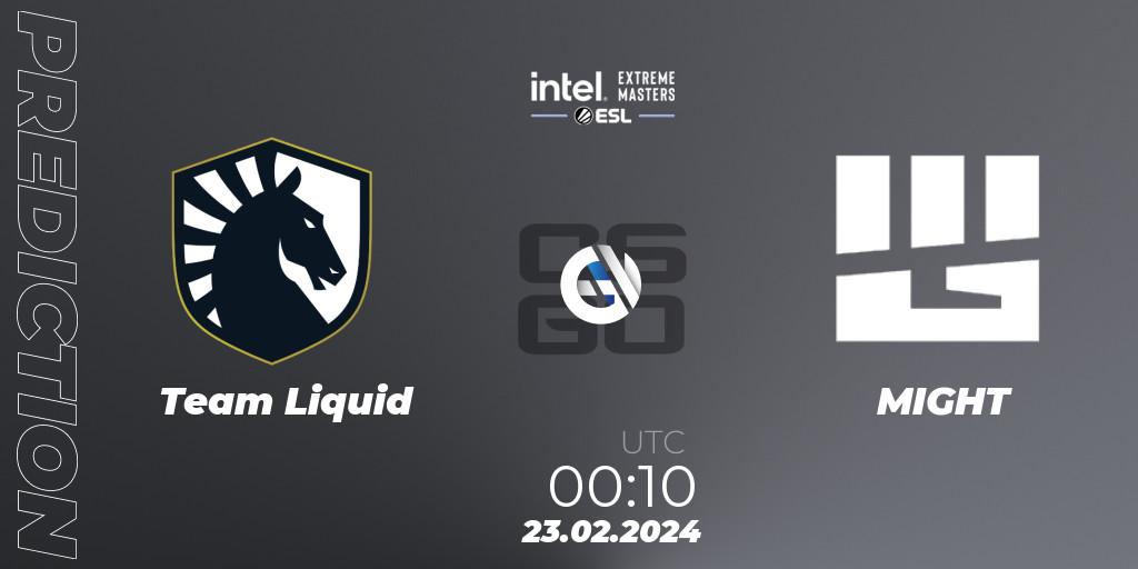 Pronósticos Team Liquid - MIGHT. 23.02.2024 at 00:10. Intel Extreme Masters Dallas 2024: North American Open Qualifier #1 - Counter-Strike (CS2)