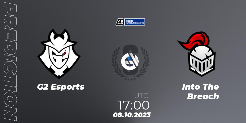 Pronósticos G2 Esports - Into The Breach. 08.10.2023 at 15:45. Europe League 2023 - Stage 2 - Last Chance Qualifiers - Rainbow Six