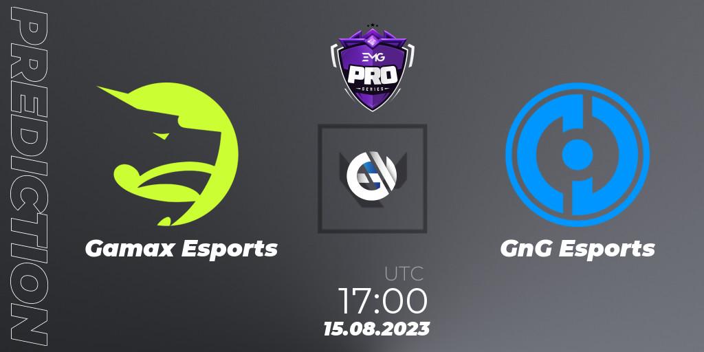 Pronósticos Gamax Esports - GnG Esports. 15.08.2023 at 18:00. EMG Pro Series: Levant + North Africa - VALORANT