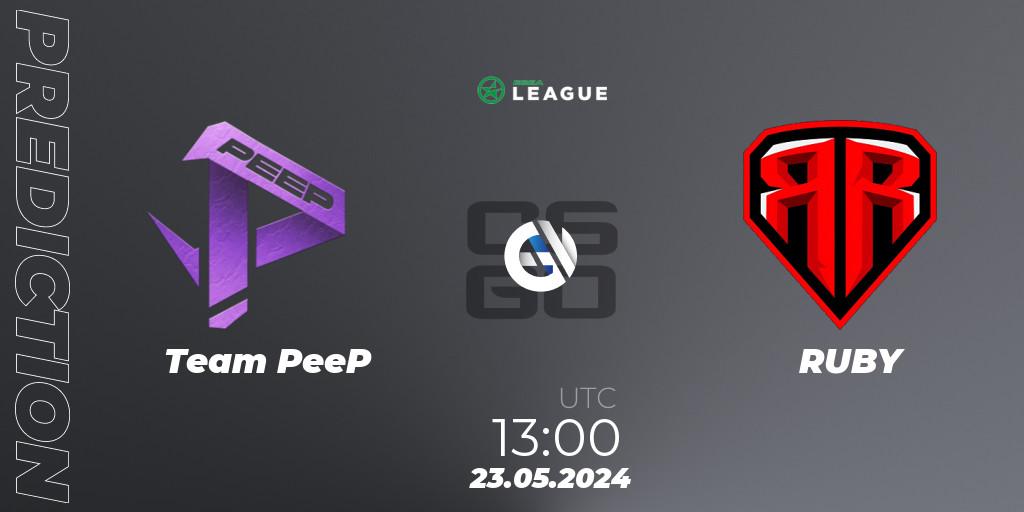 Pronósticos Team PeeP - RUBY. 23.05.2024 at 13:00. ESEA Season 49: Advanced Division - Europe - Counter-Strike (CS2)
