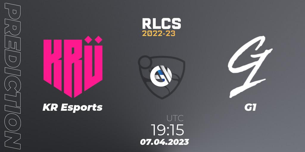 Pronósticos KRÜ Esports - G1. 07.04.2023 at 22:45. RLCS 2022-23 - Winter Split Major - Rocket League