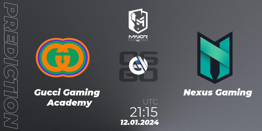 Pronósticos Gucci Gaming Academy - Nexus Gaming. 12.01.24. PGL CS2 Major Copenhagen 2024 Europe RMR Open Qualifier 3 - CS2 (CS:GO)