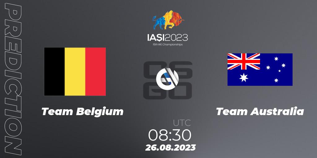 Pronósticos Team Belgium - Team Australia. 26.08.2023 at 12:30. IESF World Esports Championship 2023 - Counter-Strike (CS2)