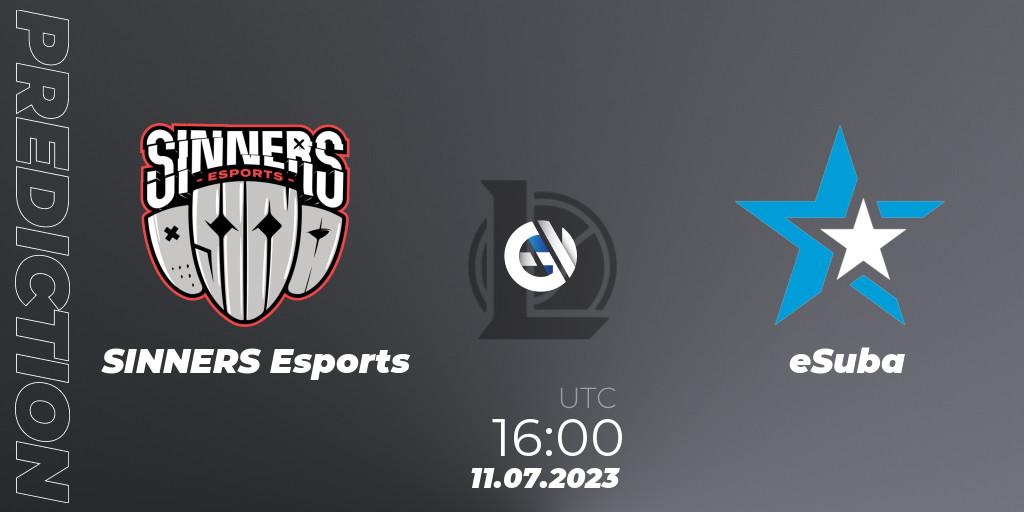 Pronósticos SINNERS Esports - eSuba. 16.06.2023 at 16:00. Hitpoint Masters Summer 2023 - Group Stage - LoL