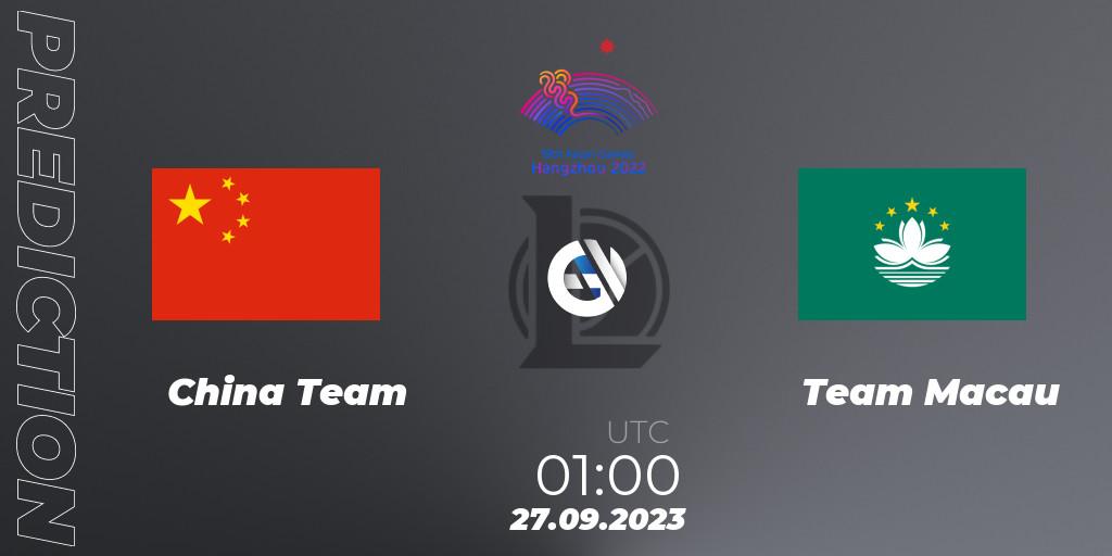 Pronósticos China Team - Team Macau. 27.09.2023 at 01:00. 2022 Asian Games - LoL