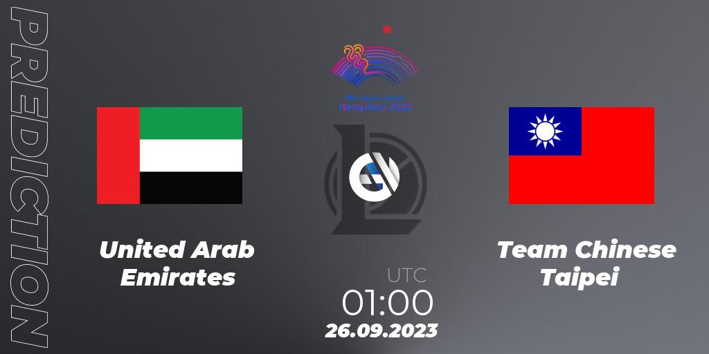 Pronósticos United Arab Emirates - Team Chinese Taipei. 26.09.23. 2022 Asian Games - LoL