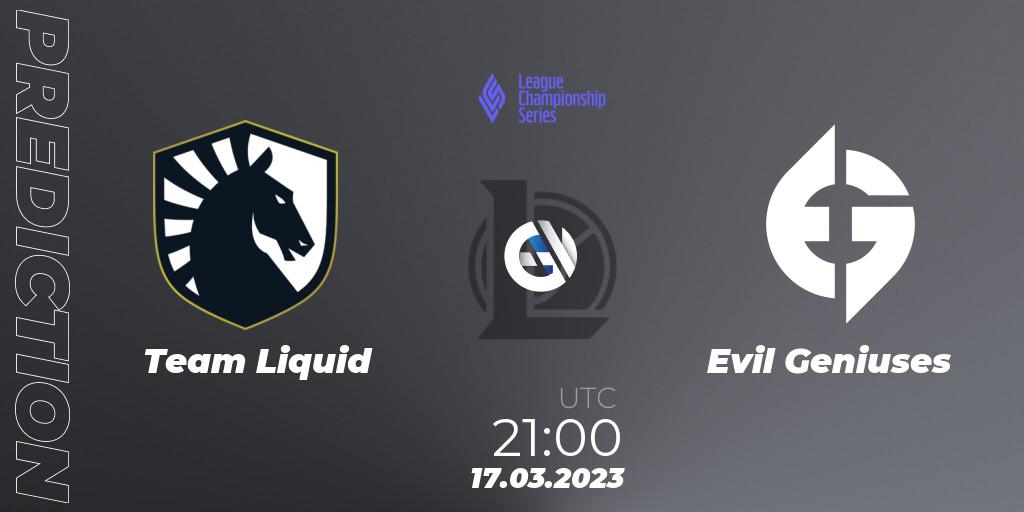 Pronósticos Team Liquid - Evil Geniuses. 16.02.23. LCS Spring 2023 - Group Stage - LoL