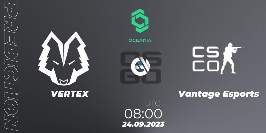 Pronósticos VERTEX - Vantage Esports. 24.09.2023 at 08:00. CCT Oceania Series #2 - Counter-Strike (CS2)