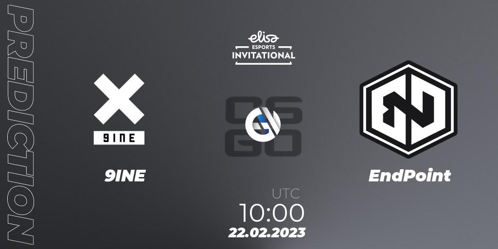 Pronósticos 9INE - EndPoint. 22.02.2023 at 10:00. Elisa Invitational Winter 2023 - Counter-Strike (CS2)
