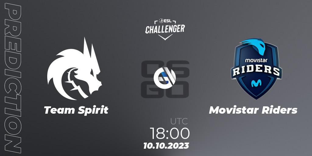 Pronósticos Team Spirit - Movistar Riders. 10.10.2023 at 18:00. ESL Challenger at DreamHack Winter 2023: European Qualifier - Counter-Strike (CS2)
