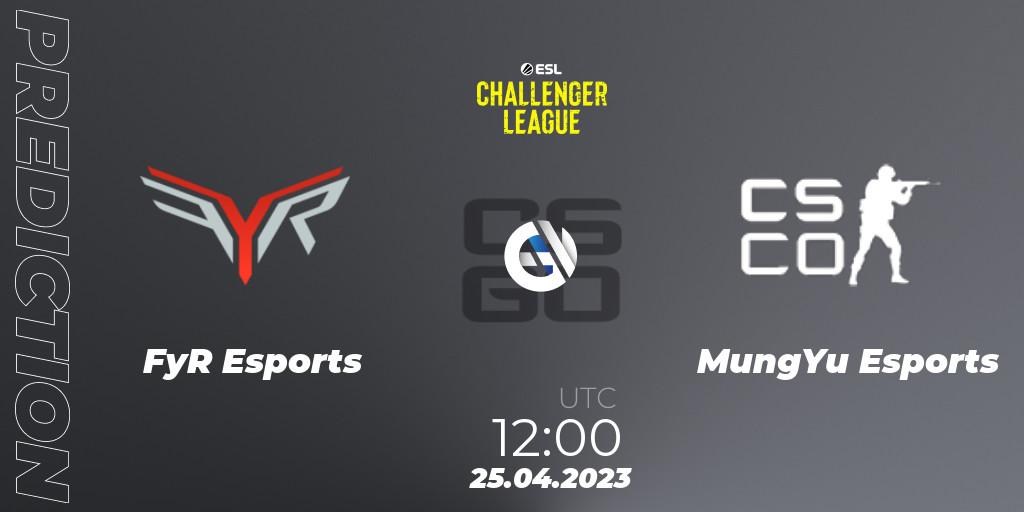 Pronósticos FyR Esports - MungYu Esports. 25.04.2023 at 12:00. ESL Challenger League Season 45: Asia-Pacific - Counter-Strike (CS2)