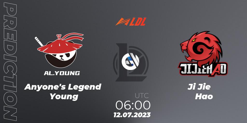 Pronósticos Anyone's Legend Young - Ji Jie Hao. 12.07.2023 at 06:00. LDL 2023 - Regular Season - Stage 3 - LoL