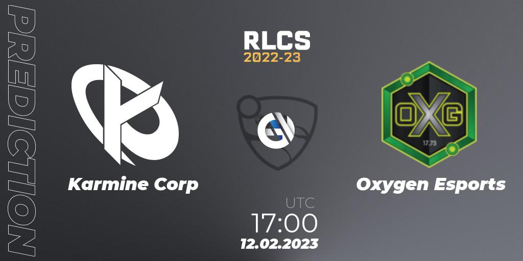 Pronósticos Karmine Corp - Oxygen Esports. 12.02.2023 at 16:50. RLCS 2022-23 - Winter: Europe Regional 2 - Winter Cup - Rocket League
