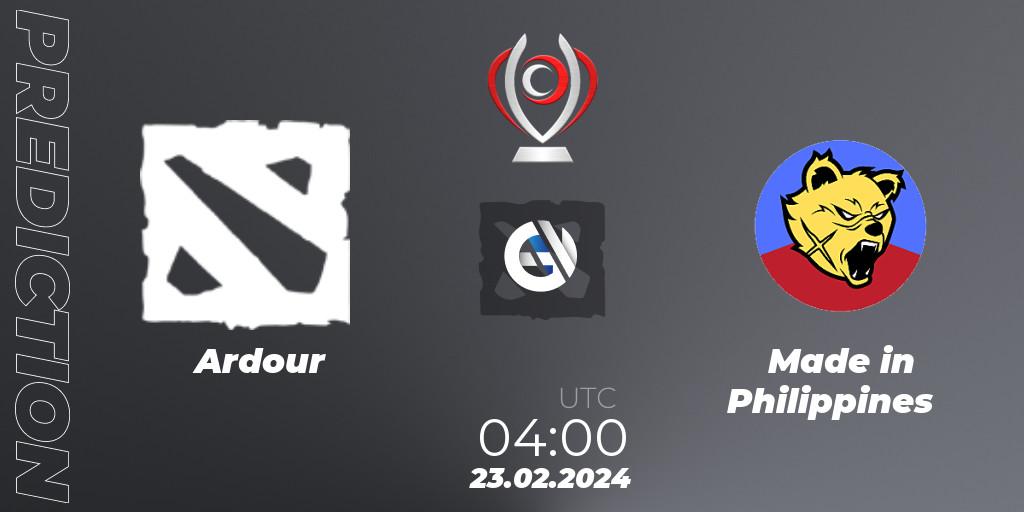 Pronósticos Ardour - Made in Philippines. 23.02.2024 at 04:00. Opus League - Dota 2