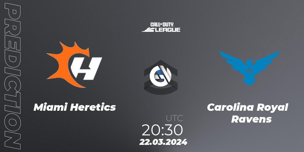 Pronósticos Miami Heretics - Carolina Royal Ravens. 22.03.2024 at 20:30. Call of Duty League 2024: Stage 2 Major - Call of Duty