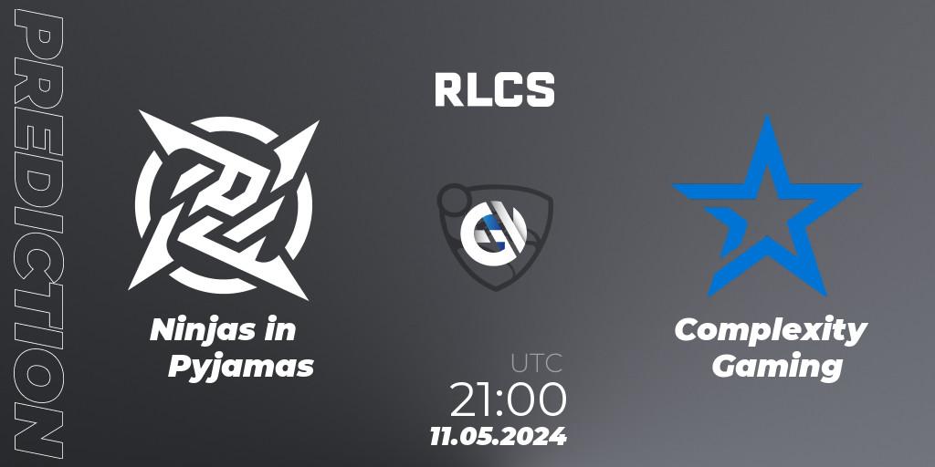 Pronósticos Ninjas in Pyjamas - Complexity Gaming. 11.05.2024 at 21:00. RLCS 2024 - Major 2: SAM Open Qualifier 5 - Rocket League