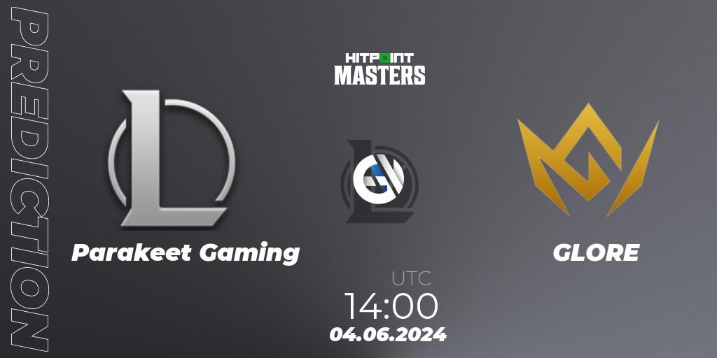 Pronósticos Parakeet Gaming - GLORE. 04.06.2024 at 14:00. Hitpoint Masters Summer 2024 - LoL