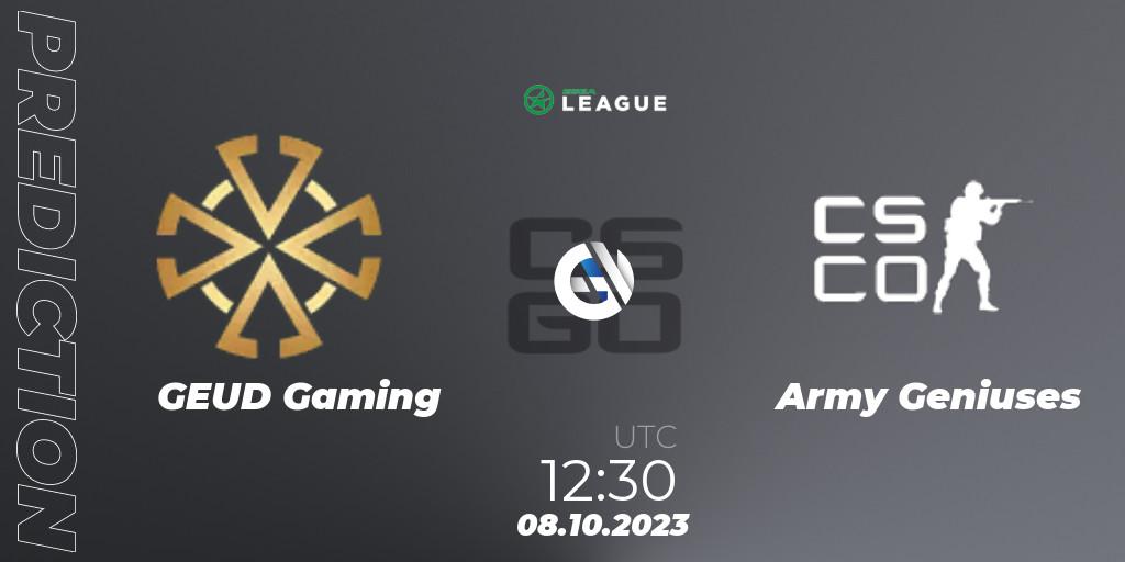 Pronósticos GEUD Gaming - Army Geniuses. 08.10.2023 at 12:30. ESEA Season 46: Open Division - Asia-Pacific - Counter-Strike (CS2)