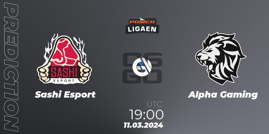 Pronósticos Sashi Esport - Alpha Gaming. 11.03.2024 at 18:00. Dust2.dk Ligaen Season 25 - Counter-Strike (CS2)