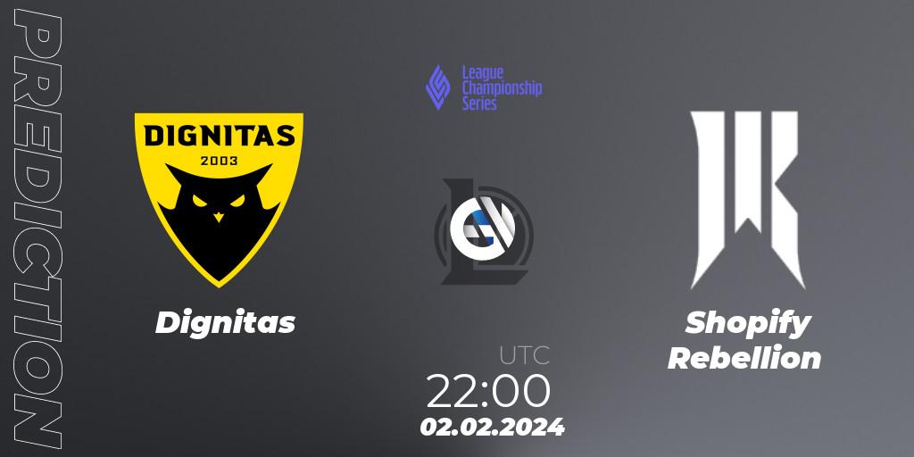 Pronósticos Dignitas - Shopify Rebellion. 02.02.24. LCS Spring 2024 - Group Stage - LoL