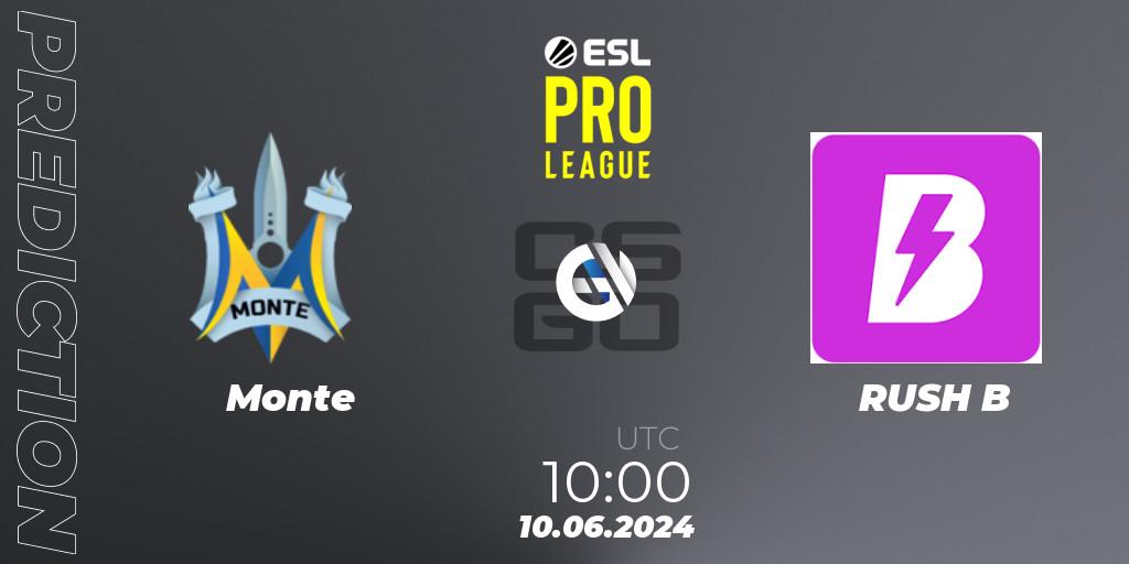 Pronósticos Monte - RUSH B. 10.06.2024 at 10:00. ESL Pro League Season 20: European Conference - Counter-Strike (CS2)
