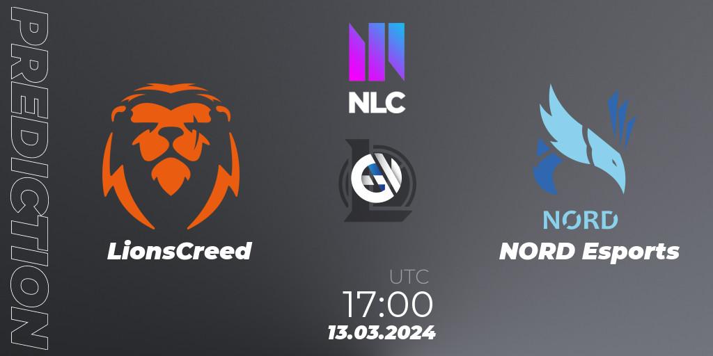 Pronósticos LionsCreed - NORD Esports. 13.03.24. NLC 1st Division Spring 2024 - LoL