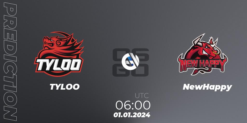 Pronósticos TYLOO - NewHappy. 01.01.2024 at 06:00. Asian Super League Season 1 - Counter-Strike (CS2)