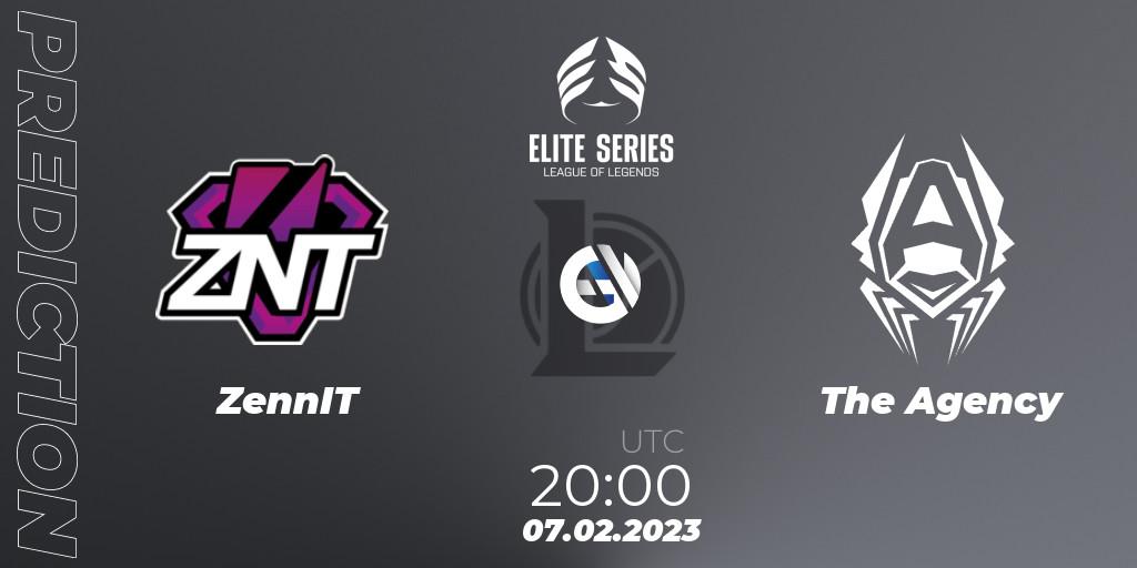 Pronósticos ZennIT - The Agency. 07.02.2023 at 20:00. Elite Series Spring 2023 - Group Stage - LoL