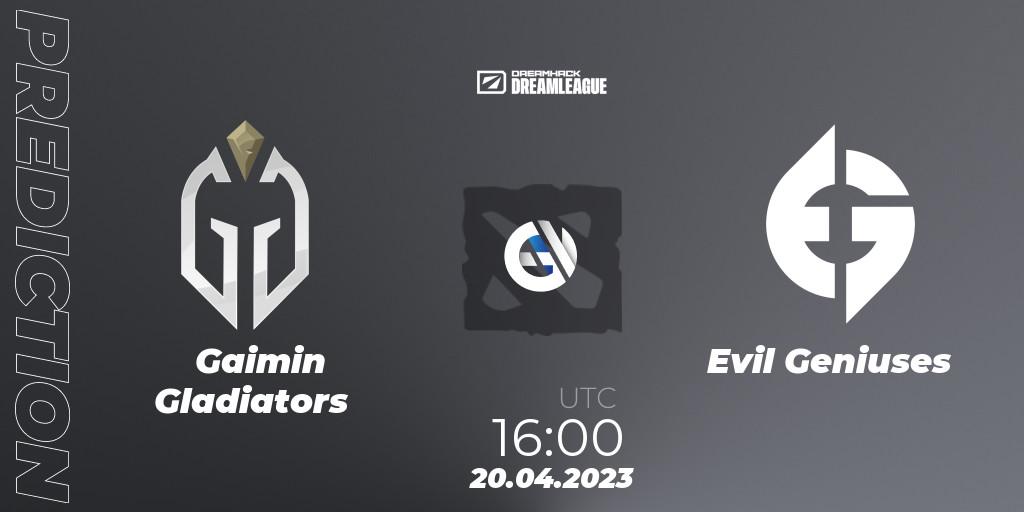 Pronósticos Gaimin Gladiators - Evil Geniuses. 20.04.2023 at 15:55. DreamLeague Season 19 - Group Stage 2 - Dota 2