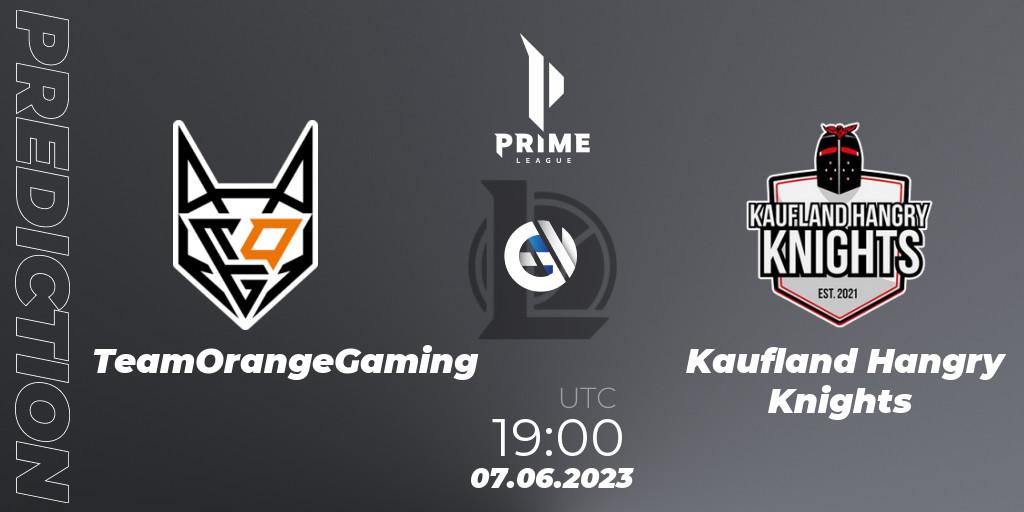 Pronósticos TeamOrangeGaming - Kaufland Hangry Knights. 07.06.2023 at 19:00. Prime League 2nd Division Summer 2023 - LoL