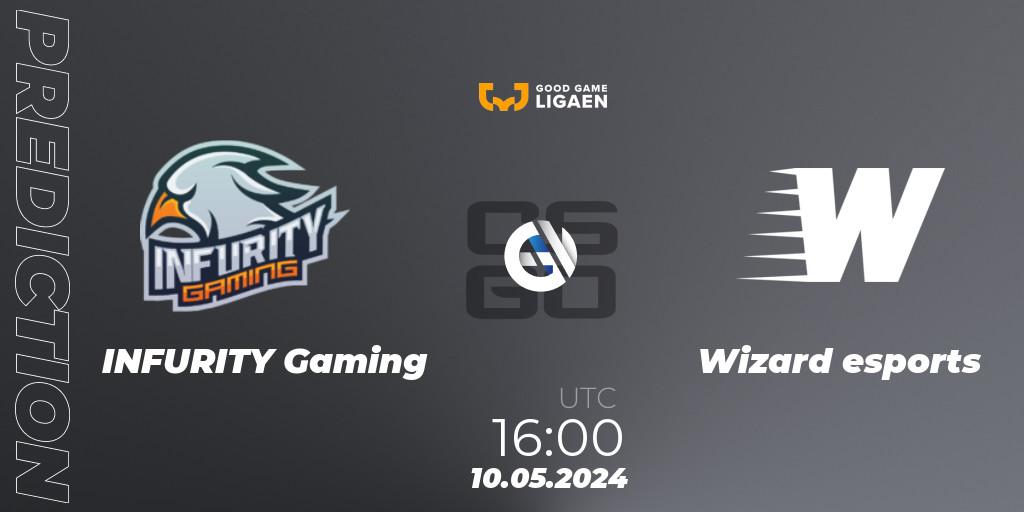 Pronósticos INFURITY Gaming - Wizard esports. 10.05.2024 at 16:00. Good Game-ligaen Spring 2024 - Counter-Strike (CS2)