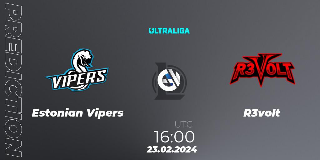 Pronósticos Estonian Vipers - R3volt. 23.02.2024 at 16:00. Ultraliga 2nd Division Season 8 - LoL