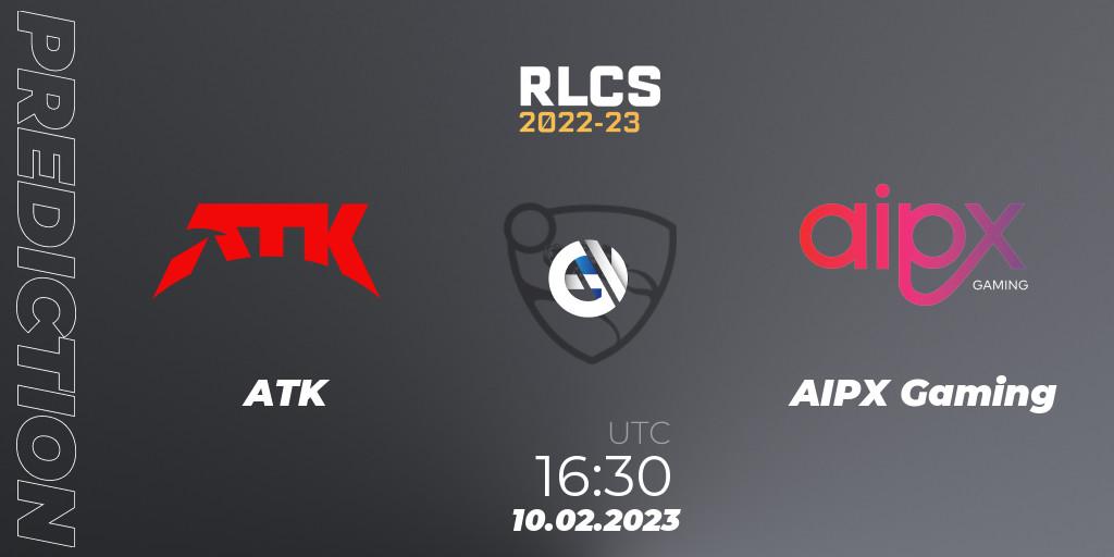 Pronósticos ATK - AIPX Gaming. 10.02.2023 at 16:30. RLCS 2022-23 - Winter: Sub-Saharan Africa Regional 2 - Winter Cup - Rocket League