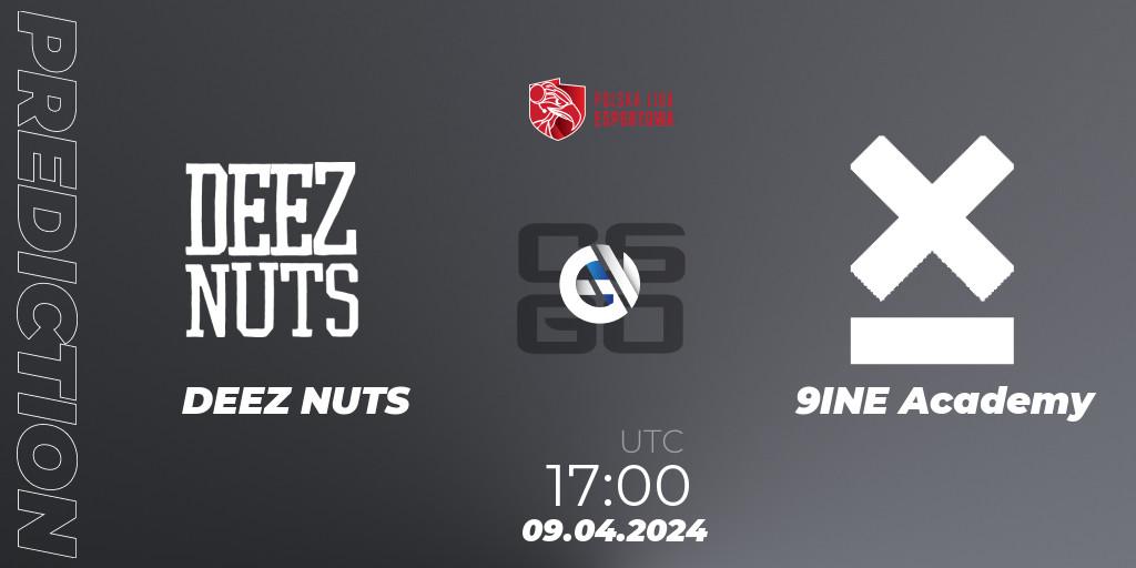 Pronósticos DEEZ NUTS - 9INE Academy. 09.04.2024 at 17:00. Polska Liga Esportowa 2024: Split #1 - Counter-Strike (CS2)