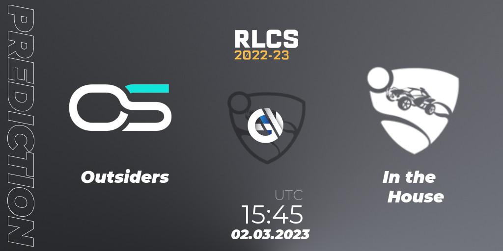 Pronósticos Outsiders - In the House. 02.03.2023 at 15:45. RLCS 2022-23 - Winter: Middle East and North Africa Regional 3 - Winter Invitational - Rocket League