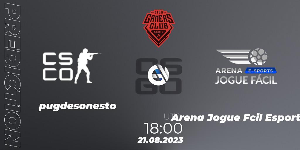 Pronósticos pugdesonesto - Arena Jogue Fácil Esports. 21.08.2023 at 18:00. Gamers Club Liga Série A: August 2023 - Counter-Strike (CS2)