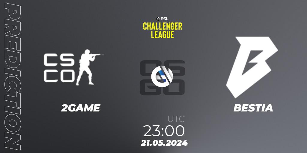 Pronósticos 2GAME - BESTIA. 21.05.2024 at 23:00. ESL Challenger League Season 47: South America - Counter-Strike (CS2)