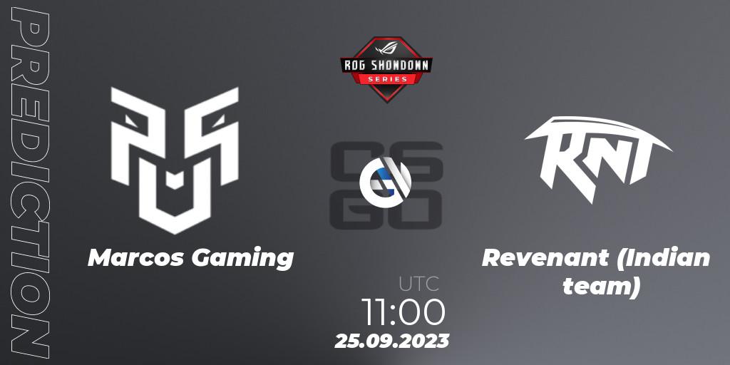 Pronósticos Marcos Gaming - Revenant (Indian team). 25.09.2023 at 11:00. ROG Showdown Series Summer 2023 - Counter-Strike (CS2)