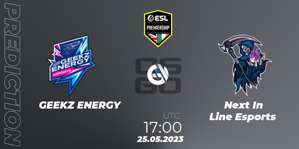 Pronósticos GEEKZ ENERGY - Next In Line Esports. 25.05.2023 at 17:00. ESL Premiership Spring 2023 - Counter-Strike (CS2)