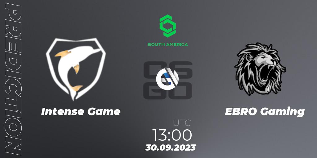 Pronósticos Intense Game - EBRO Gaming. 30.09.23. CCT South America Series #12: Closed Qualifier - CS2 (CS:GO)