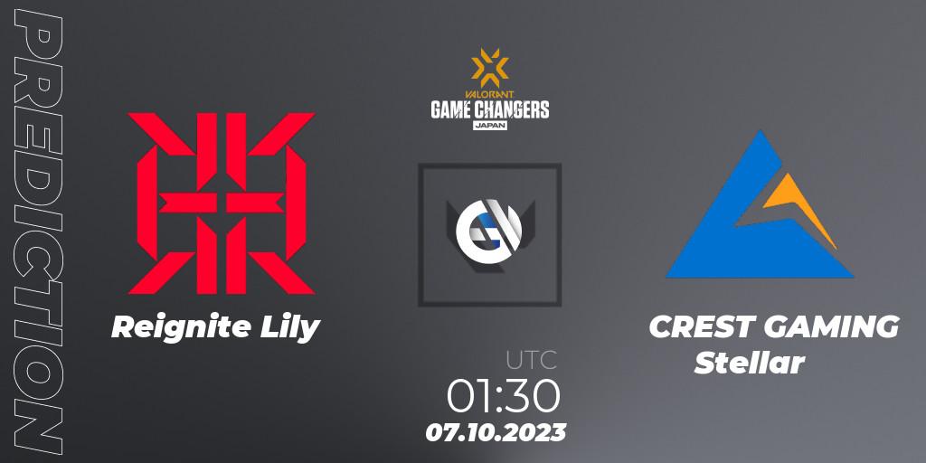 Pronósticos Reignite Lily - CREST GAMING Stellar. 07.10.2023 at 01:30. VCT 2023: Game Changers Japan Split 2 - VALORANT