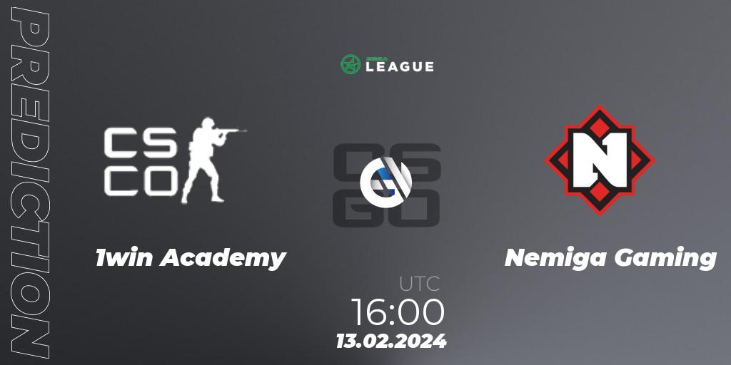 Pronósticos 1win Academy - Nemiga Gaming. 13.02.2024 at 16:00. ESEA Season 48: Advanced Division - Europe - Counter-Strike (CS2)