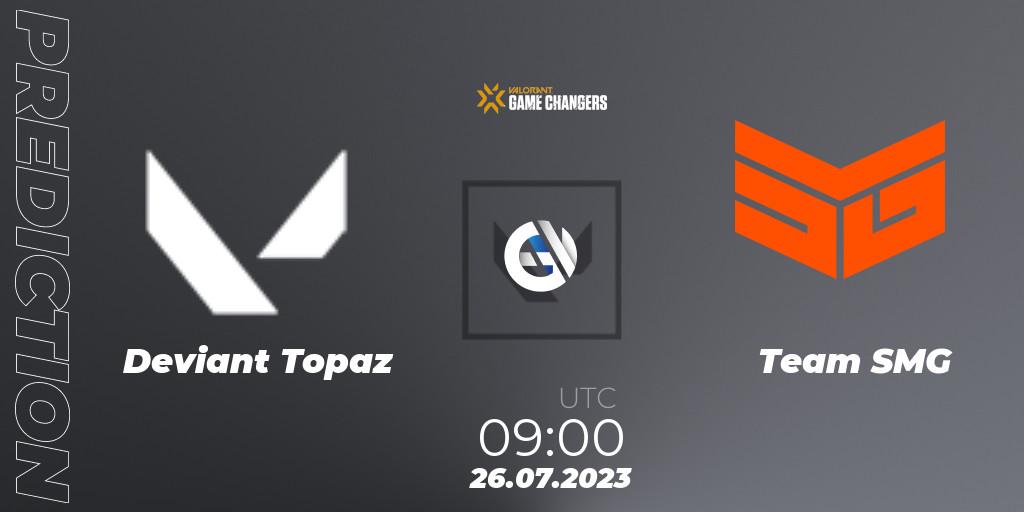 Pronósticos Deviant Topaz - Team SMG. 26.07.2023 at 09:00. VCT 2023: Game Changers APAC Open 3 - VALORANT
