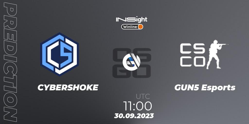 Pronósticos CYBERSHOKE - GUN5 Esports. 30.09.2023 at 11:00. Winline Insight Season 4 - Counter-Strike (CS2)