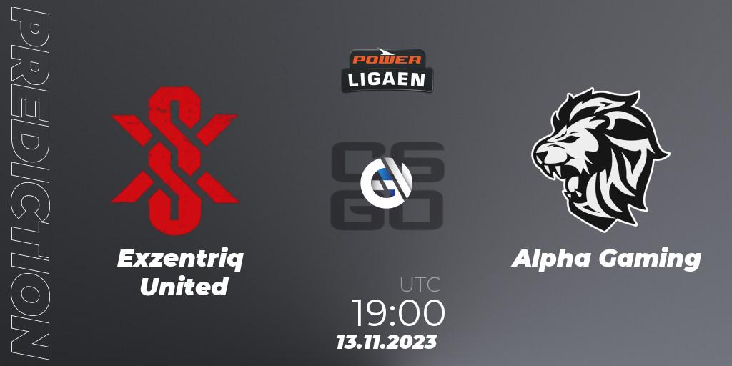 Pronósticos Exzentriq United - Alpha Gaming. 13.11.2023 at 19:00. Dust2.dk Ligaen Season 24: Regular Season - Counter-Strike (CS2)