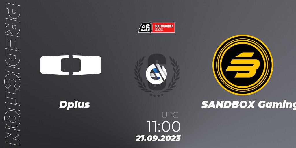 Pronósticos Dplus - SANDBOX Gaming. 21.09.2023 at 11:00. South Korea League 2023 - Stage 2 - Rainbow Six