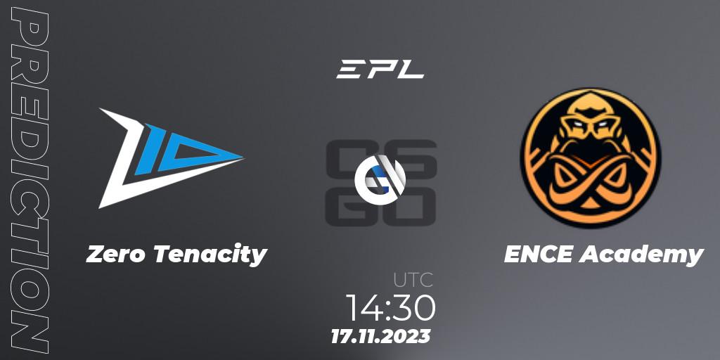 Pronósticos Zero Tenacity - ENCE Academy. 17.11.2023 at 14:30. European Pro League Season 12: Division 2 - Counter-Strike (CS2)